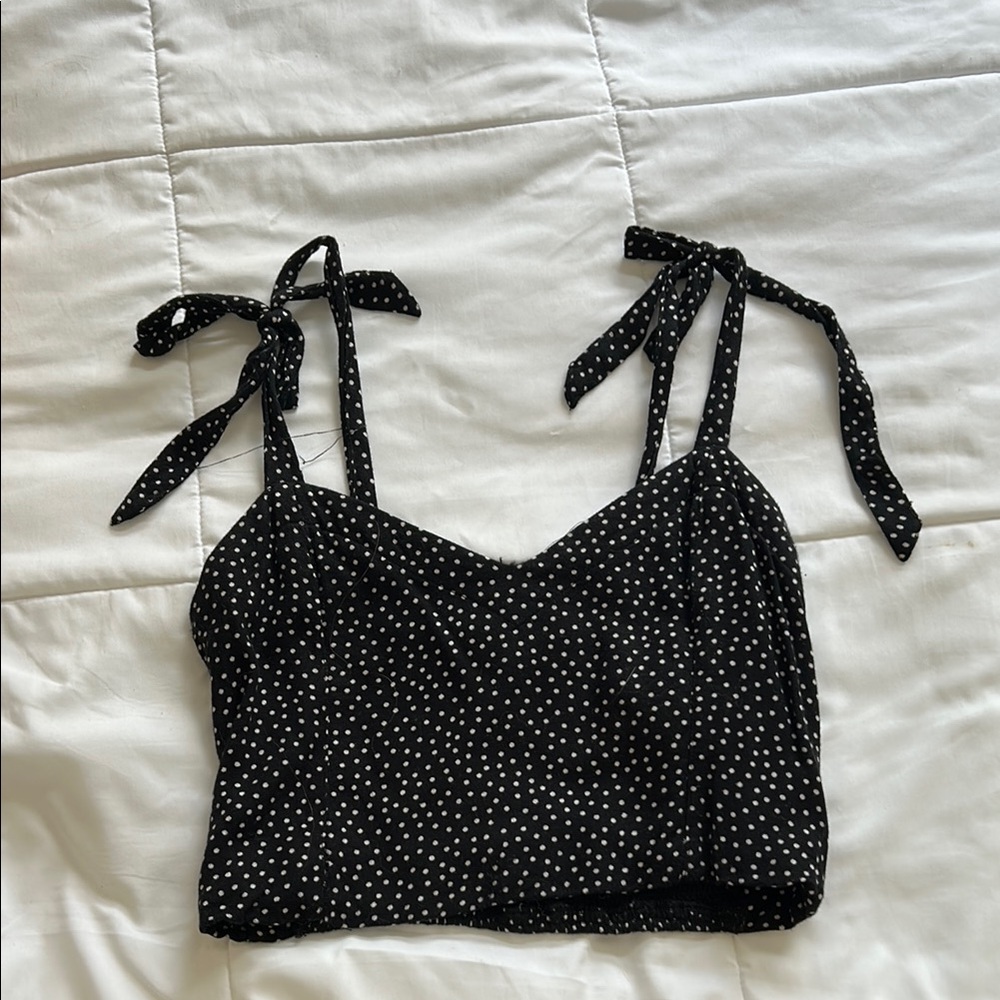 Abercrombie & Fitch Black and White Crop Tank Top with Tie Straps